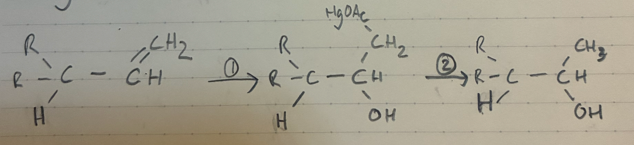 <p>Oxymercuration - demercuration</p><p>Markov.</p><p>NO rearrangment</p>