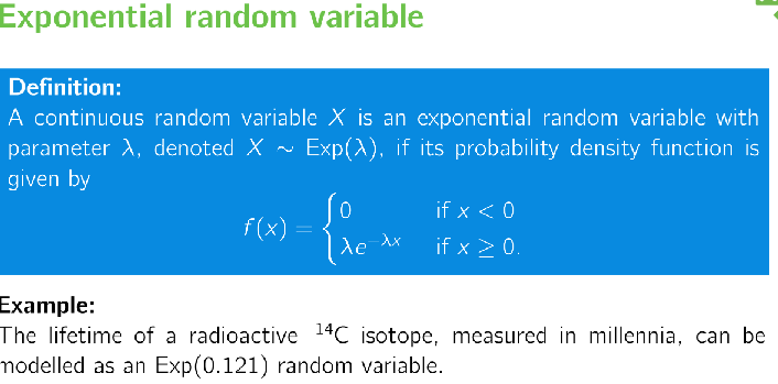 <p>Essentially the continuous version of the geometric distribution</p>