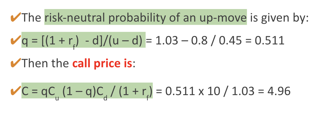 <p><span>c = 1/1+r [uSq+(1-q)dS]</span></p>