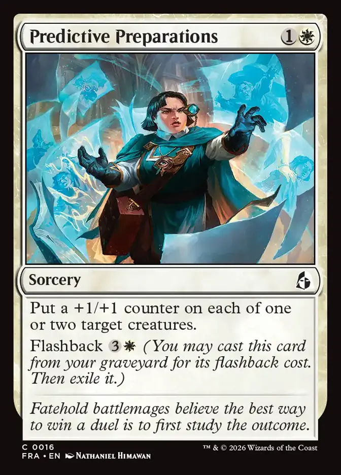 <p>Put a +1/+1 counter on each of one or two target creatures.</p><p>Flashback {3}{W} <em>(You may cast this card from your graveyard for its flashback cost. Then exile it.)</em></p>