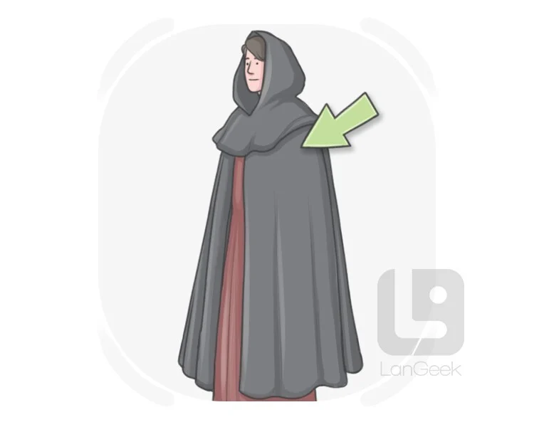 <p>is <mark>a loose, sleeveless outer garment that fastens at the neck and hangs over the shoulders</mark>. Figuratively, it refers to something that conceals, covers, or hides. As a verb, it means to cover, hide, or disguise something.</p>