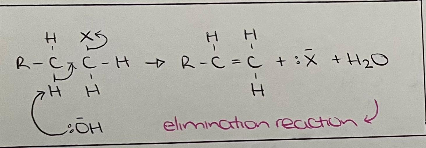 <p>Mechanism: Elimination reaction.</p><p>Reagents: (acidified) KOH.</p><p>Conditions: Heat in reflux, ethanolic.</p>