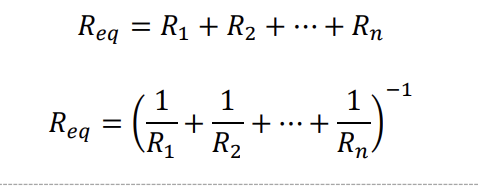 <p>the equation for the equivalent resistance of resistors in series is the top or bottom one?</p>