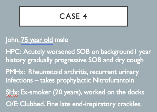 <p>For this case answer the following questions</p><ul><li><p><span>What’s the likely diagnosis?</span></p></li><li><p><span>What acute treatment does he need?</span></p></li><li><p><span>What longer term tests / management might you suggest?</span></p></li></ul><p></p>