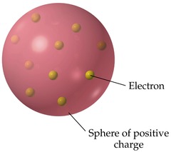 <p>electrons stuck in positively charged background (blueberries and muffin)</p>