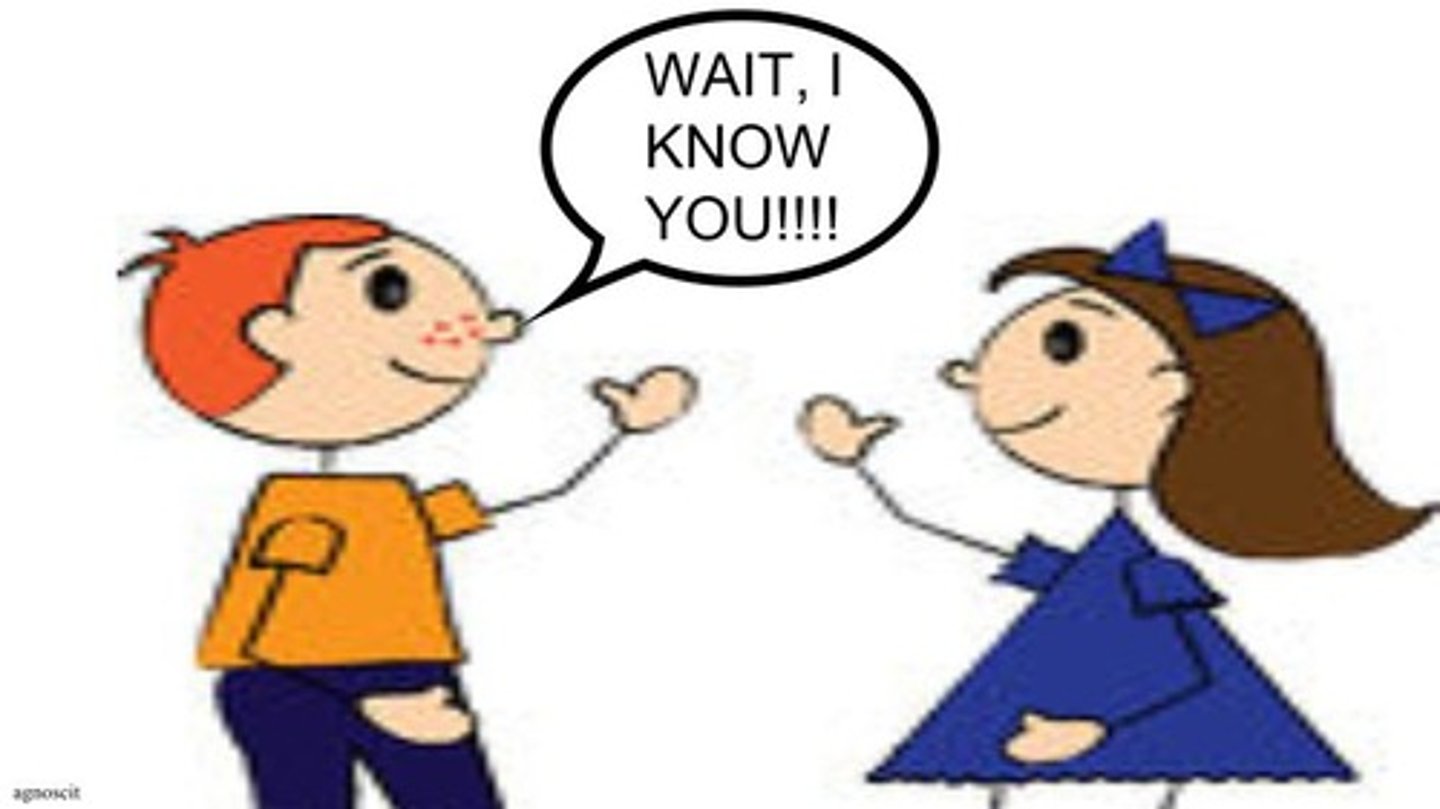 <p>to know or identify someone or something you have seen before.</p>