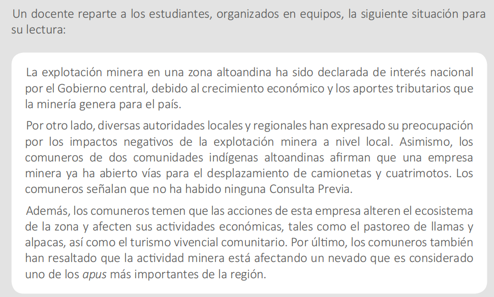 <p>43) El docente se propone que los estudiantes desarrollen argumentos razonados a partir de la  siguiente pregunta: <em>“¿Se debería aceptar o no la minería en la zona?”. </em><span style="font-family: Calibri;"><strong>¿Cuál de las siguientes actividades<u> es </u></strong></span><span style="font-family: Calibri-Bold;"><strong><u>más</u></strong></span><span style="font-family: Calibri;"><strong><u> adecuada</u> para lograr el propósito del docente?</strong></span></p>