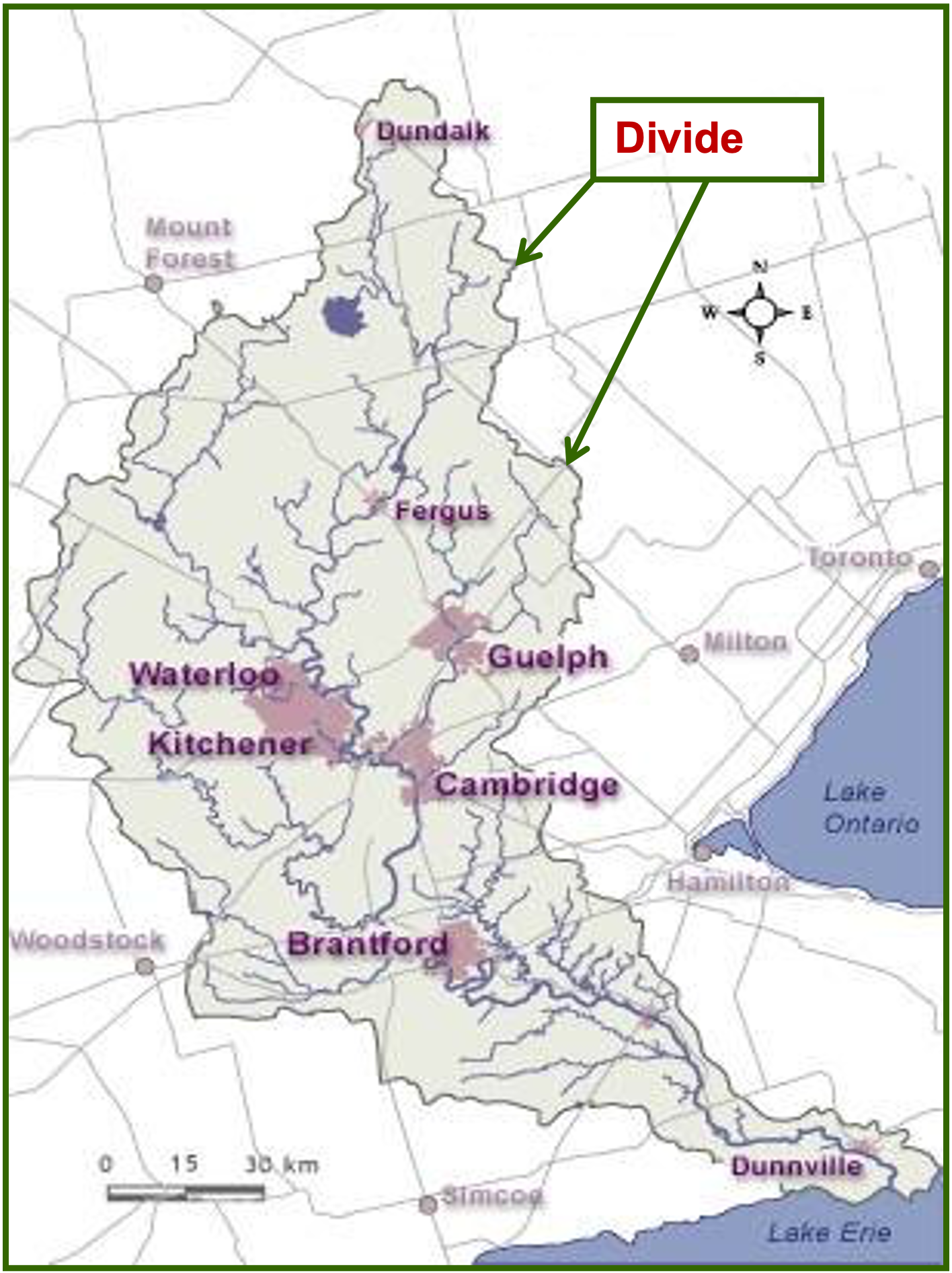 <p>The area of surrounding land that is drained by a river (every river has one). They can also be called watersheds.</p>
