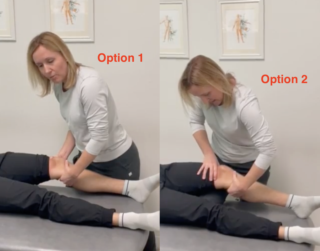 <p>LIGAMENTOUS STABILITY (anterior instability)</p><p><strong>Purpose</strong></p><ul><li><p><span style="color: red;"><strong>ACL integrity</strong></span> (gold-standard ACL special test)</p></li></ul><p></p><p><strong>How to perform</strong></p><ol><li><p>pt supine w/ knee between full extension and <30° flexion</p></li><li><p>Stabilize femur</p></li><li><p>Grasp the proximal tibia, placing the thumb near the tibial plateau or joint line</p></li><li><p>Translate the tibia anteriorly while keeping the femur stable</p></li><li><p>Feel the amount of translation and the end feel</p></li></ol><p></p><p>Optional:</p><ul><li><p>If the leg is difficult to hold, support the thigh with a bolster or the clinician’s knee</p></li></ul><p></p><p><strong>Positive test</strong></p><ul><li><p><span style="color: red;"><strong>Excessive anterior tibial translation</strong></span></p></li><li><p><span style="color: red;"><strong>Soft end feel</strong></span></p></li></ul><p></p><p><strong>Clinical pearl:</strong> Keep the heel from digging into the table and make sure the hamstrings are relaxed. Hamstring contraction can produce a false negative</p>