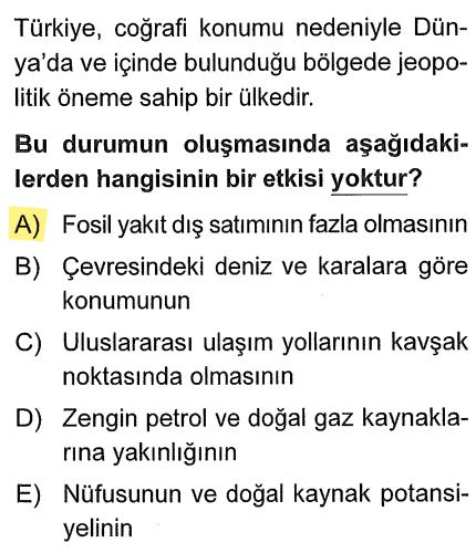<p>Türkiye enerji kaynaklarına (petrol/gaz) <strong>yakın</strong> bir köprüdür ancak kendisi büyük bir fosil yakıt (petrol, doğal gaz) ihracatçısı (dış satımcısı) değildir. Aksine, bu kaynakları dışarıdan alır.</p>