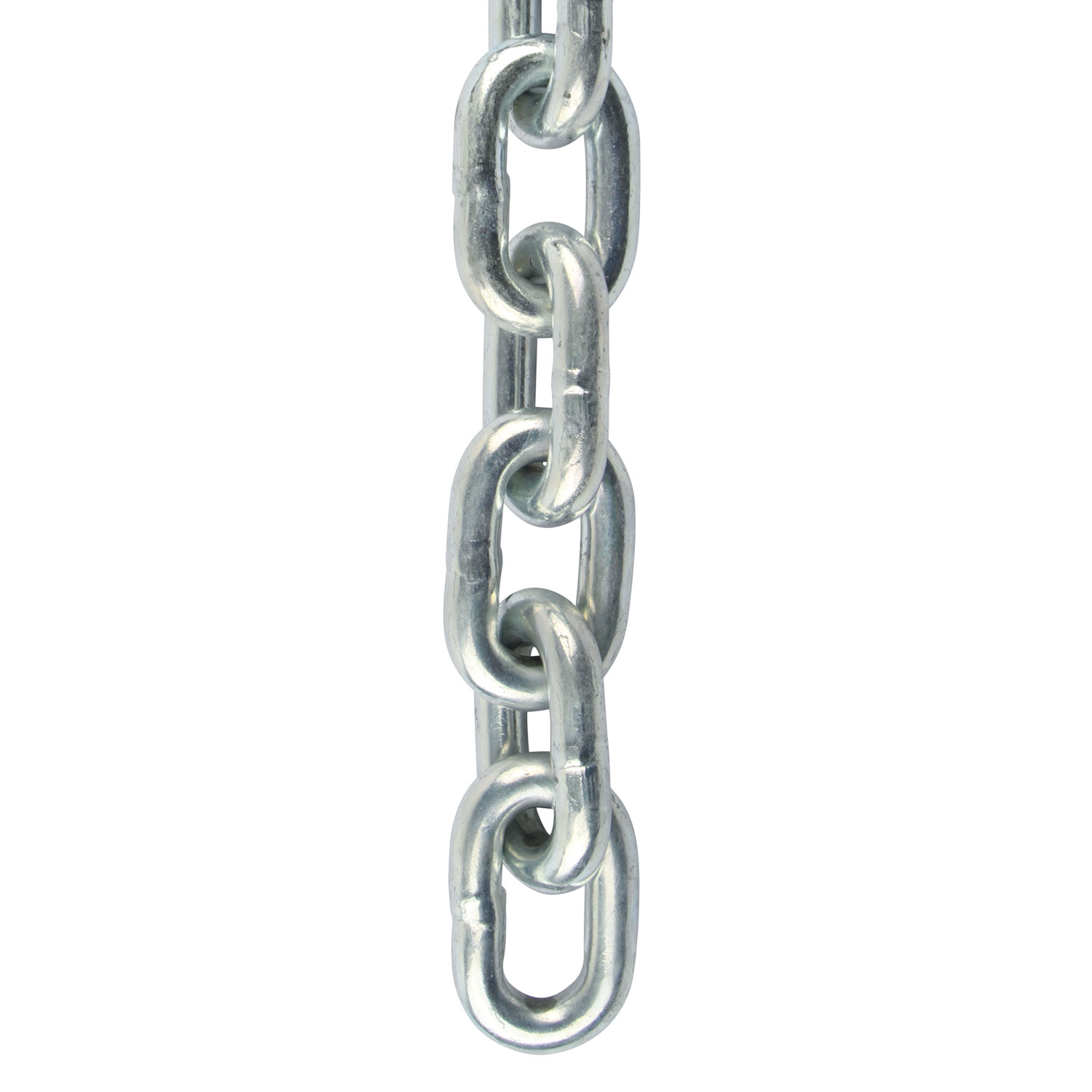 <p>Welded link chain made from low carbon steel, sized by link diameter, used for tie-downs, towing, logging, and general utility applications.</p>