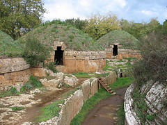 <p>A large, ancient cemetery with elaborate tomb monuments, often associated with a specific city.</p>