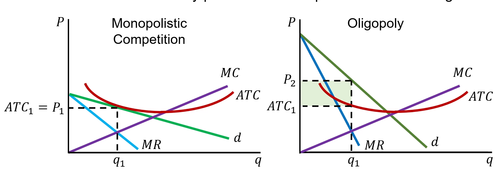 <ul><li><p>Oligopolies can earn excess economic profits over the long run because barriers to entry prevent new competitors from entering</p></li></ul><p></p>