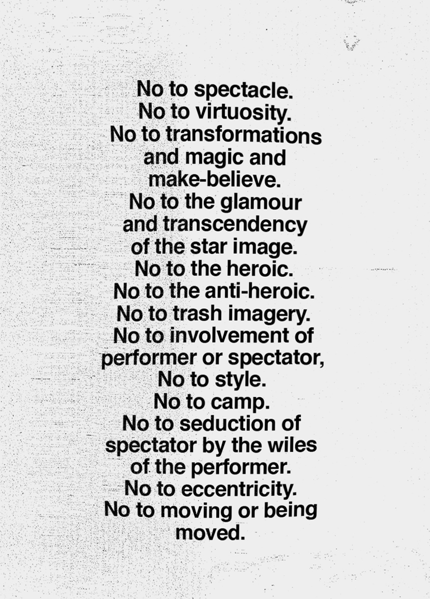 <p>Which choreographer said “No to spectacle”?</p>
