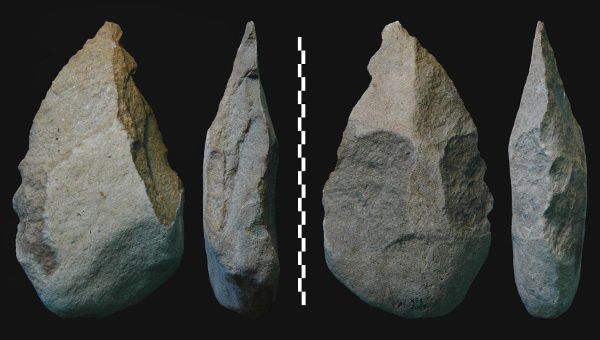 <p><span>Large teardrop-shaped bifacial tools sharpened on both sides; used for cutting, butchering, digging, and chopping from </span>Acheulean industry</p>