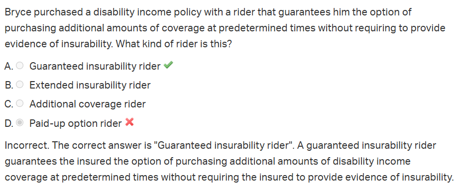 <p>Guarenteed insurability Rider</p>