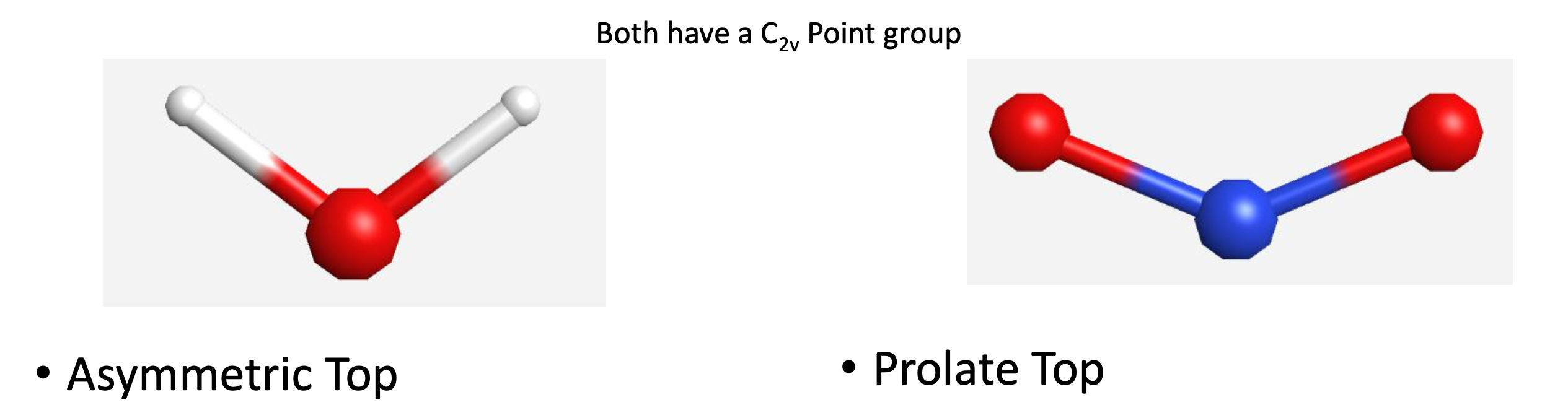 <p>why do they have different rotational behaviour?</p><p>H<sub>2</sub>O vs NO<sub>2</sub></p>