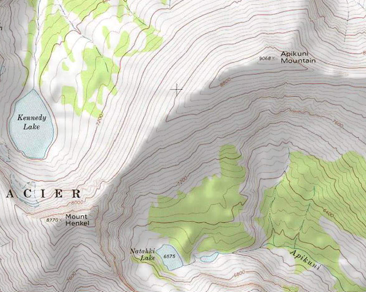 <p>On the 3rd map. What's the feature between Apikuni Mountain and Mount Henkel?</p>