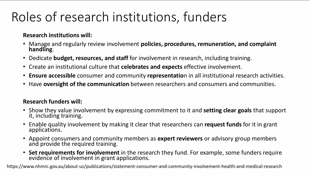 <p>What responsibilities do research institutions and research funders have for CCI?</p>
