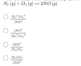 <p>What is the equilibrium constant expression for the following reaction? | (options not provided)</p>