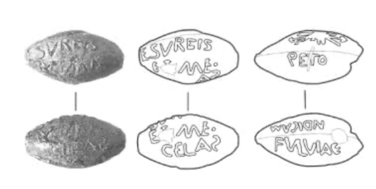 <p>Sling bullets with very graphic sexual insults written on them directed against Fulvia who led a rebellion against Augustus. Highlights her unusual position of political power in ancient Rome as a woman.</p>