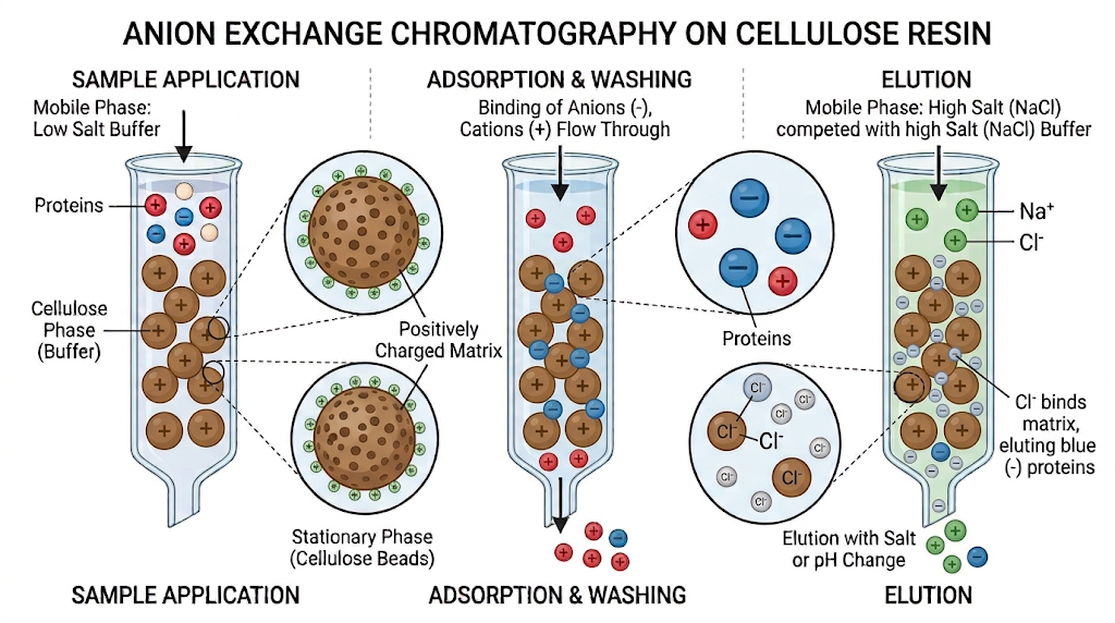 <p>Anion exchange IEX is used for the purification of negatively charged molecules, such as proteins or nucleic acids, by allowing them to bind to a positively charged resin while unbound substances are washed away. </p>