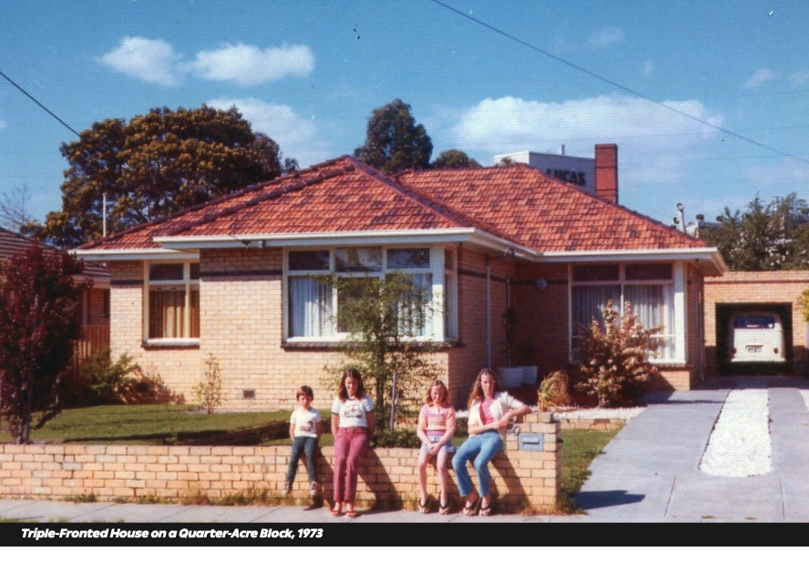 <p>Designing Suburbia → It addresses Melbourne’s rapid post-war suburban expansion. Cheap peripheral land, housing shortages, car culture and the ideal of owning a detached house and garden drove the city outward</p>