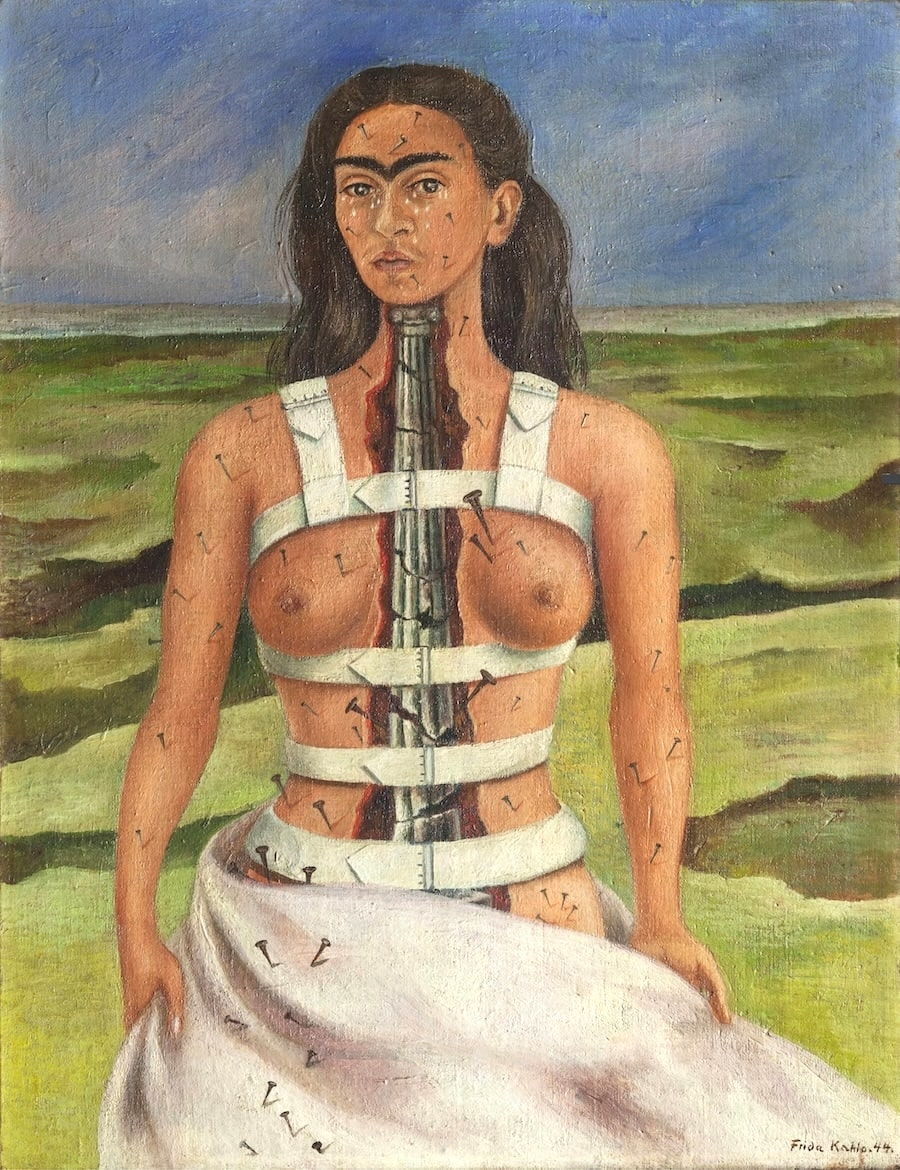 <p>had a sever accident where she has constant pain</p><p>self portrait that describes all her pain</p><p>art for public and personal expression</p>