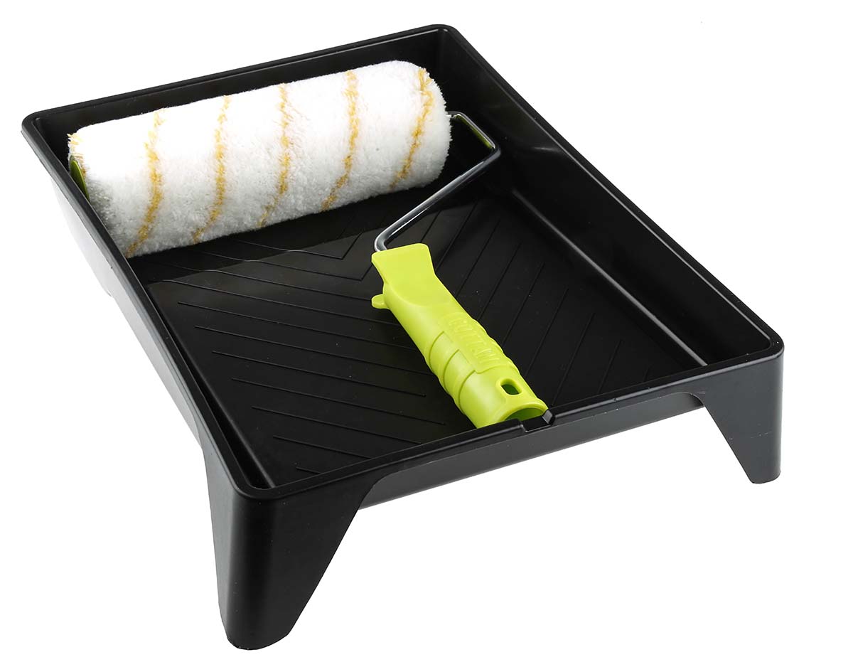 <p>Paint application tool consisting of a cylindrical roller and paint tray used to evenly apply paint to large surfaces, with specialty rollers available for corners<br>and trim.</p>