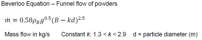 <p>What parameters to use in Beverloo Eqn?</p>
