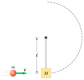 <p>Draw FBD.</p><p>Step 1: Look at the COLLISION only, write out the momentum.</p><ul><li><p>So this means writing out the small ball which is (m times v) and the combined mass which is (m + M)(V)</p></li><li><p>Set them equal to each other to find big V.</p></li></ul><p>Step 2: Now look at the movement.</p><ul><li><p>At the bottom, KE is high and there is no PE.</p></li><li><p>At the top, there is PE.</p></li><li><p>Expand both and set equal to each other to solve for big V again.</p></li></ul><p>Step 3: Then take your big V, put it back in the first equation you derived, to find little v!</p><p></p>