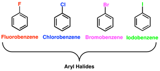 <p>Ar-X (X is a halide)</p>