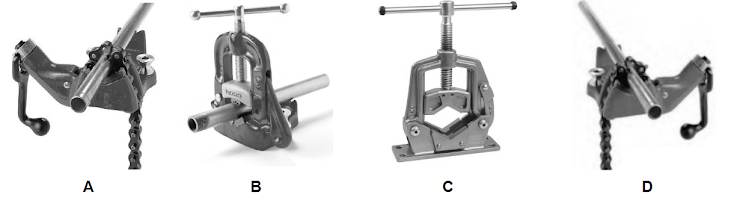 <p><span style="line-height: 1.5;">Identify C</span><br><span style="line-height: 1.5;">Bench Chain Vise</span></p><p><span style="line-height: 1.5;">Hinged Pipe Vise</span></p><p><span style="line-height: 1.5;">Top Screw Bench Chain Vise</span></p><p><span style="line-height: 1.5;">Bench Yoke Vise</span></p>