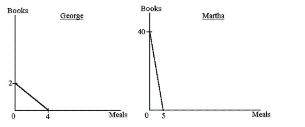 <p><span>Martha has an </span><strong><em>absolute</em></strong><span> advantage in __________ and George has an </span><strong><em>absolute </em></strong><span>advantage in __________.</span></p><p><span>a. meals, books</span></p><p><span>b. books, meals</span></p><p><span>c. neither good, both goods</span></p><p><span>d. both goods, neither good</span></p>