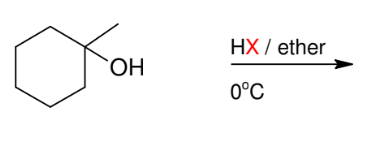 <p>Formation of alkyl halide from 3° alcohols</p>