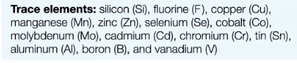 <p>some fucntion as cofactors; the functions of many trace elements are poorly understood</p>