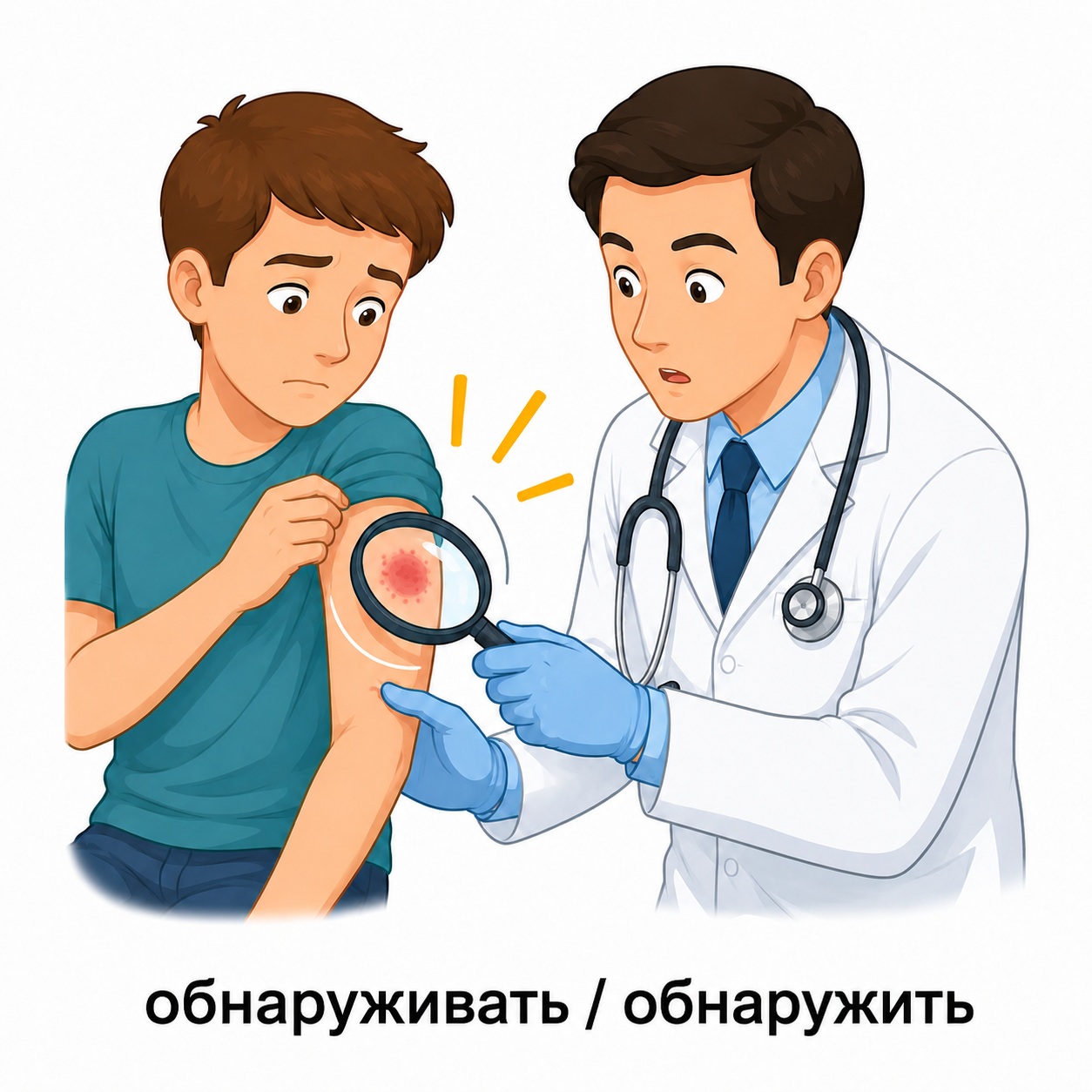 <p>descubrir / detectar / encontrar / hallar / notar. Пример: Врач обнаружил сыпь.</p>