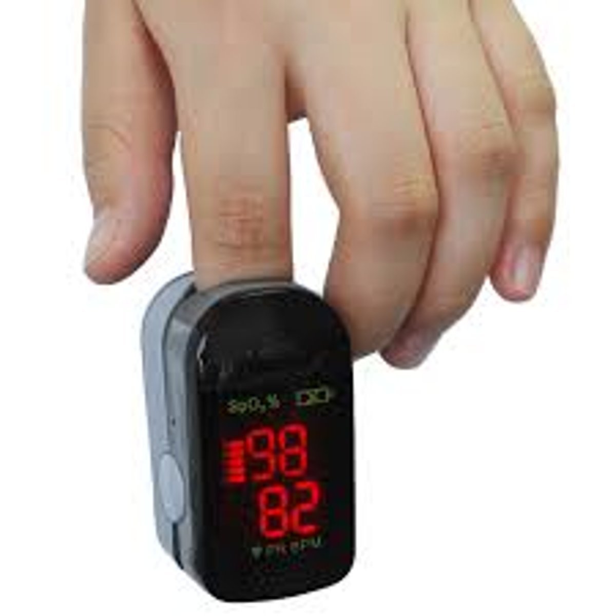 <p>external device that indirectly measures O2 saturation level</p>