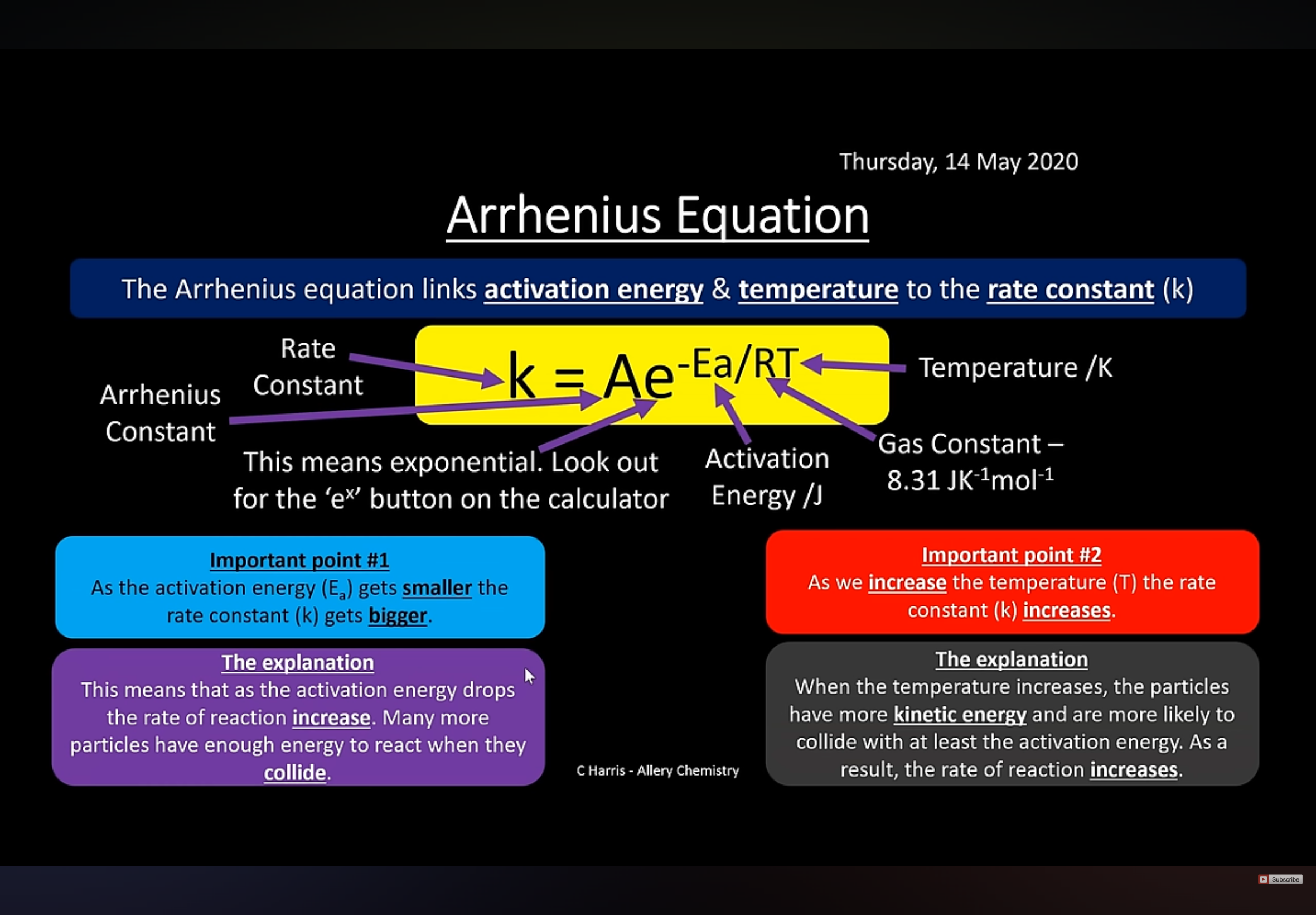 <p>The Arrhenius equation links activation energy and temperature to …1?</p>