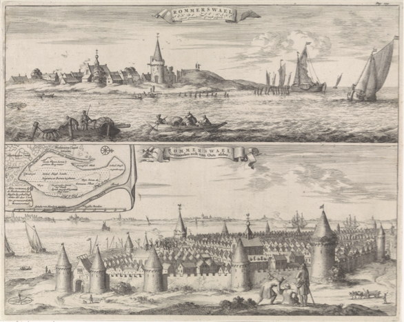 <p><span>Jan Luyken, <em>Reimerswaal in 1634 long after the Flood and Former Times before the Flood</em>, printed in 1696, Amsterdam</span></p>