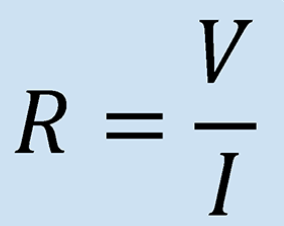 <p><span style="background-color: transparent;"><strong>RESISTANCE (R) = VOLTAGE (V)&nbsp; / CURRENT (I)</strong></span></p>