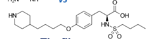 <ul><li><p>small molecule inhibitor of the protein-protein interactin between <strong>fibrinogen</strong> and <strong>GpIIb/IIIa</strong>→ developed from pharmacophore based virtual screen lead</p></li><li><p>it is an <strong>arginylglycylaspartic acid (RGD)</strong> mimetic</p></li></ul><p></p>