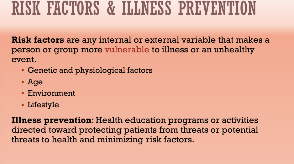 <p>Health education programs or activities directed toward protecting patients from threats or potential threats to health and minimizing risk factors</p>