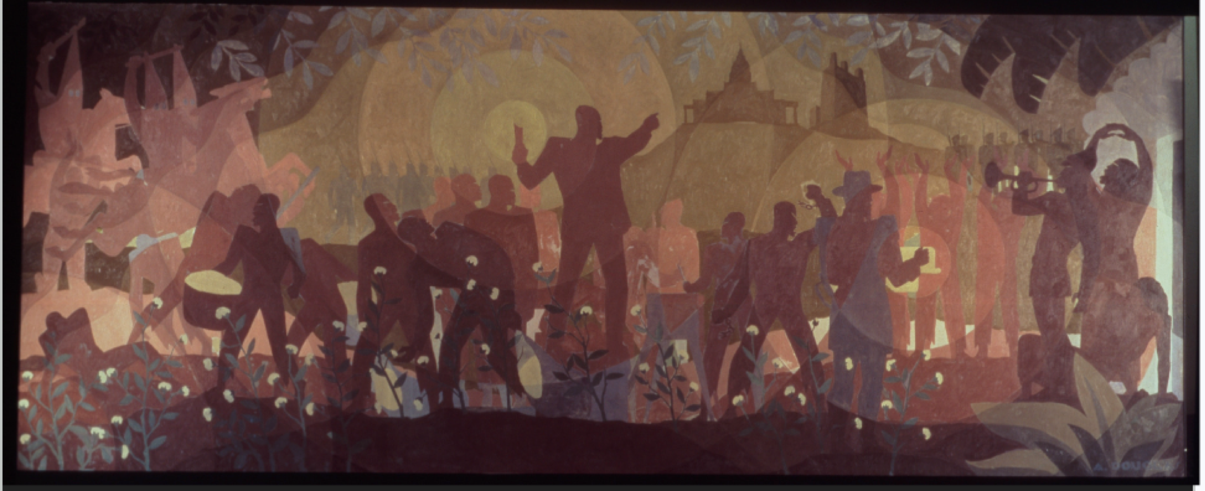 <p>Describe the overall composition of the murals and its significance </p>