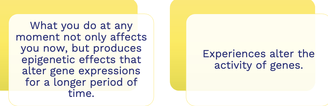 <p>• A field that is concerned with changes in gene expression</p><p>without the modification of the DNA sequence</p><p>− Some genes are active only at a certain point in one’s life, a certain</p><p>time of day, and so on.</p><p>− Changes in gene expression are central to learning and memory.</p><p>− Epigenetic differences are a likely explanation for differences</p><p>between monozygotic “identical” twins</p>