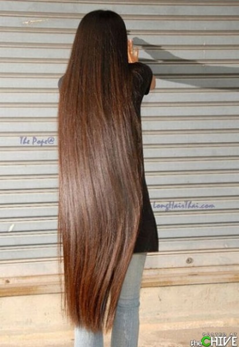 <p>he has/they long hair</p>
