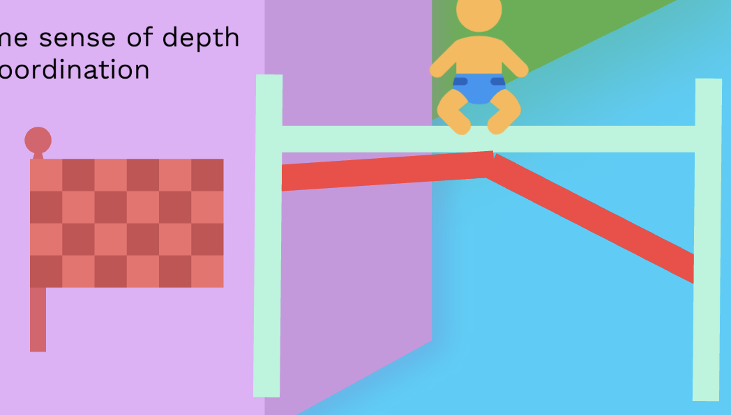 <ul><li><p>Infants have some sense of depth </p></li><li><p>Develops with COORDINATION </p></li><li><p>Visual cliff </p></li></ul><p></p>