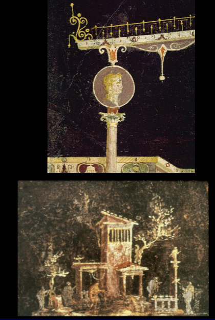 <p>Third Style wall painting, from cubiculum 15 of the Villa of Agrippa Postumus, Boscotrecase, Italy, ca. 10 BCE, fresco, 7’ 8” high, Roman Pompeii</p>