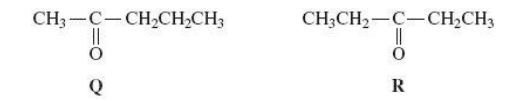 <p>Two isomeric ketones are shown below and they then react with HCN</p><p>Some students were asked to suggest methods to distinguish between isomers <strong>Q</strong> and <strong>R</strong>. One student suggested testing the optical activity of the products formed when <strong>Q </strong>and <strong>R</strong> were reacted separately with HCN. By considering the optical activity of these products formed from <strong>Q</strong> and <strong>R</strong>, explain why this method would not distinguish between <strong>Q</strong> and <strong>R</strong>. (3) </p>