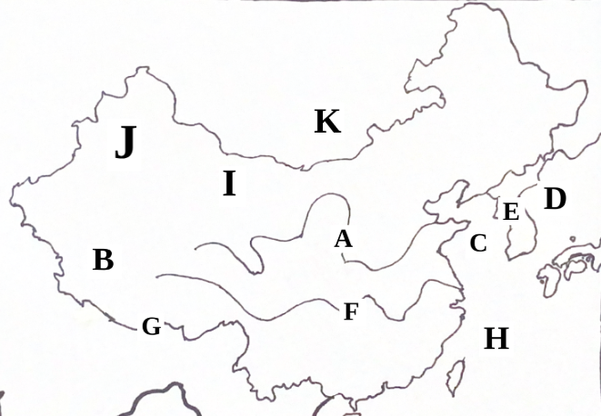 <p>Which letter represents the Korean Peninsula?</p>